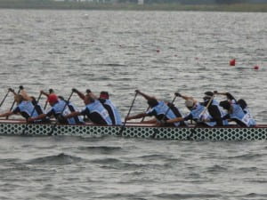 Earl Pagal and his Long Beach Masters dragon boat team paddle to the finish line at the Club Crew World Championships in Ravenna, Italy. Photo courtesy of Earl Pagal
